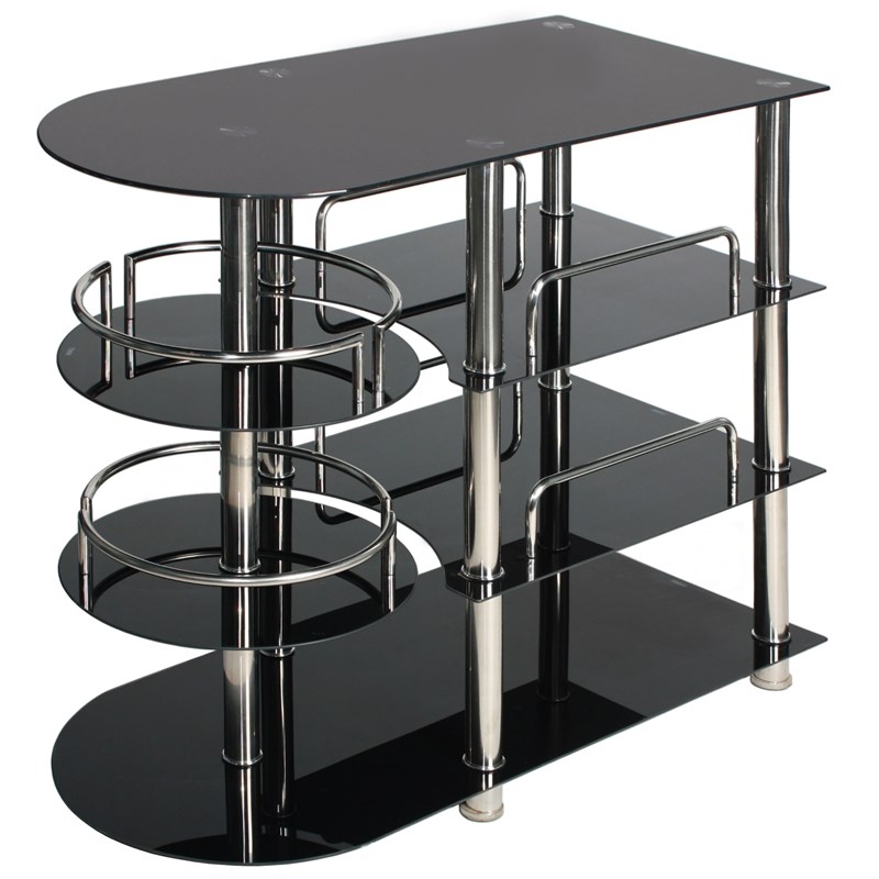 Better Home Products Bourbon Liquor Bar Tempered Glass Rack Table in Black