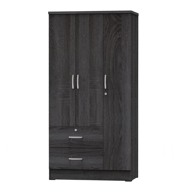 Better Home Products Symphony Wardrobe Armoire Closet with Two Drawers in Gray