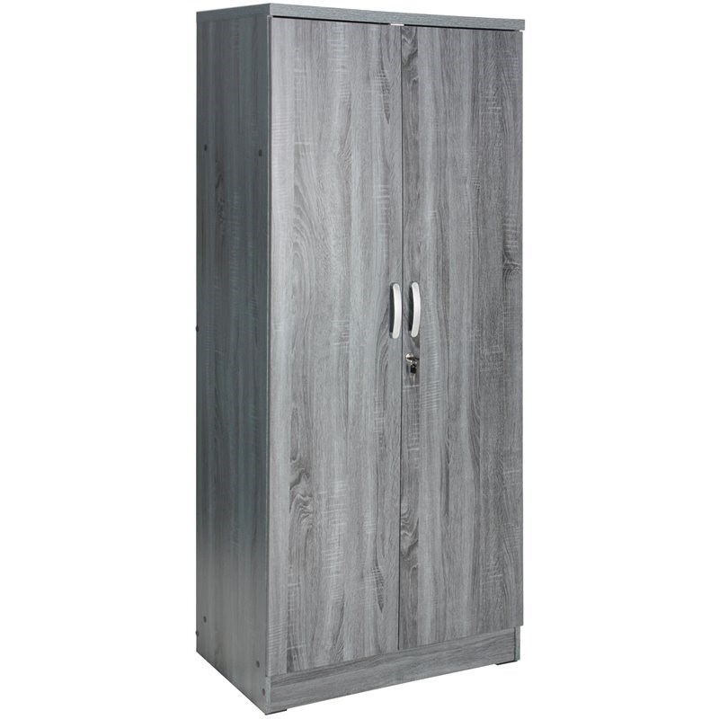 Better Home Products Harmony Wood Two Door Armoire Wardrobe Cabinet in Gray