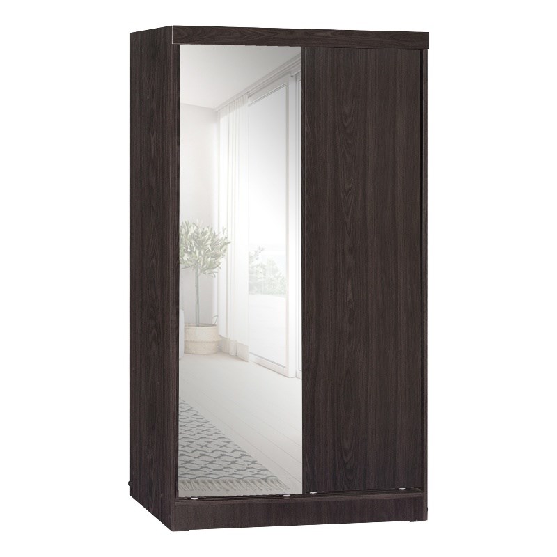 Better Home Products Mirror Wood Double Sliding Door Wardrobe in Tobacco