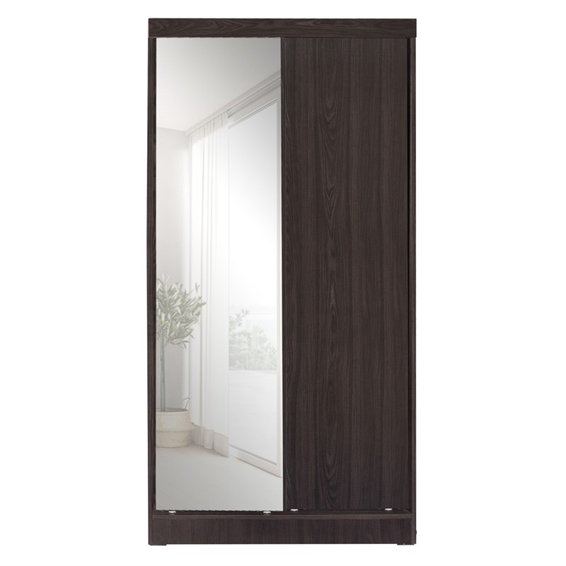 Better Home Products Mirror Wood Double Sliding Door Wardrobe in Tobacco