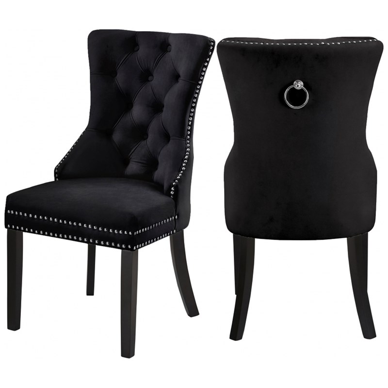 Better Home Products Lisa Velvet Upholstered Tufted Dining Chair Set in Black