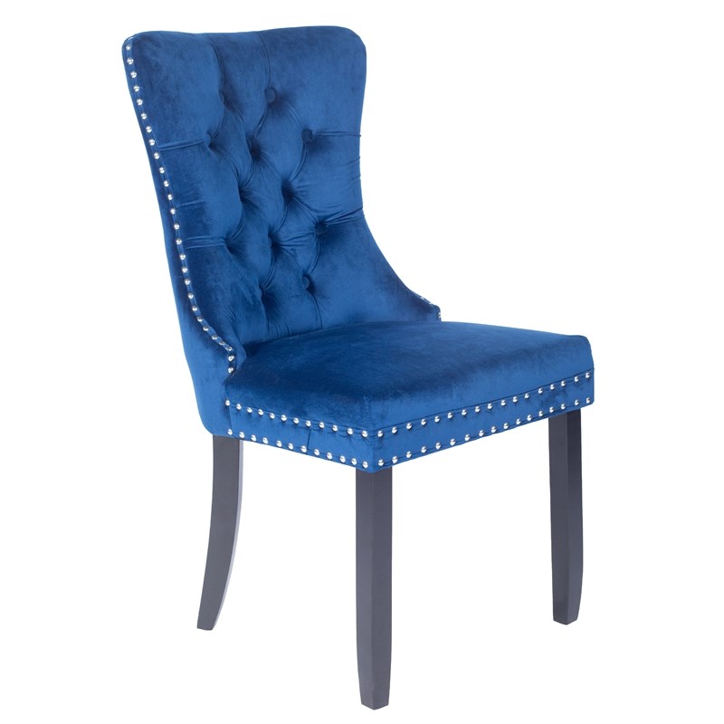 Better Home Products Lisa Velvet Upholstered Tufted Dining Chair Set in Blue
