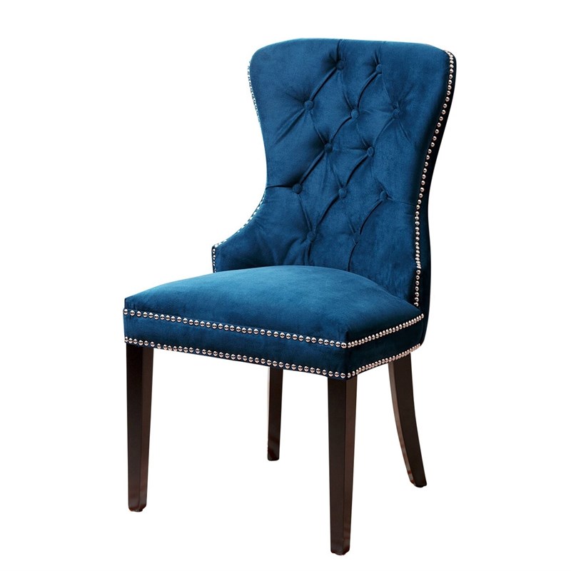 Better Home Products Lisa Velvet Upholstered Tufted Dining Chair Set in Blue