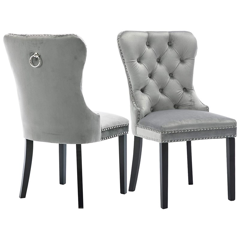 Better Home Products Lisa Velvet Upholstered Tufted Dining Chair Set in Gray