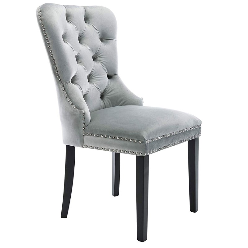 Better Home Products Lisa Velvet Upholstered Tufted Dining Chair Set in Gray