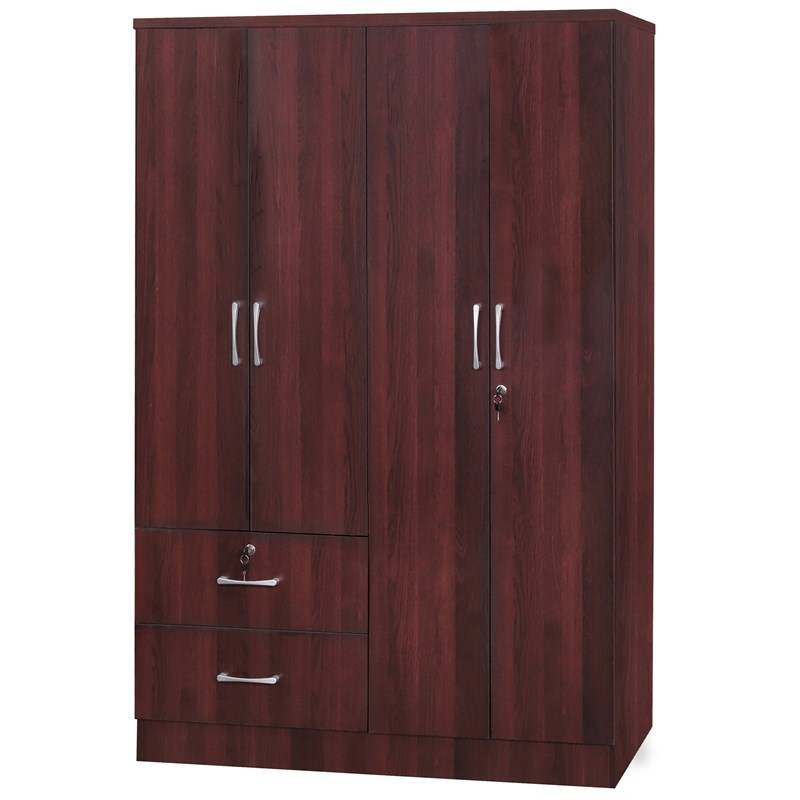 Better Home Products Luna Modern Wood 4 Doors 2 Drawers Armoire in Mahogany