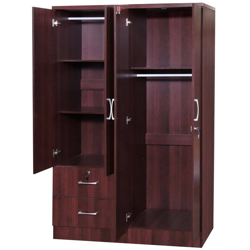 Better Home Products Luna Modern Wood 4 Doors 2 Drawers Armoire in Mahogany