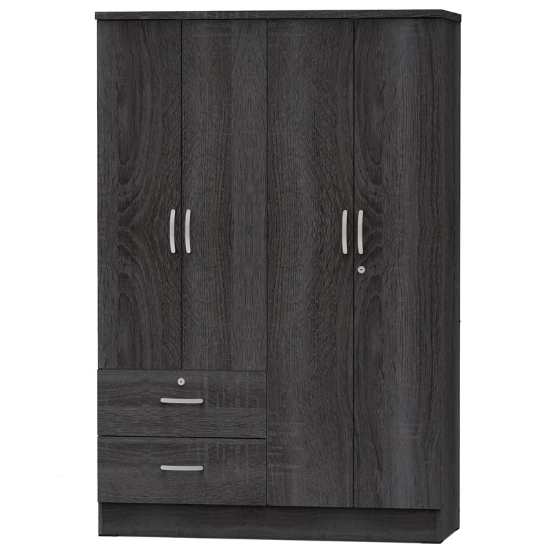 Better Home Products Luna Modern Wood 4 Doors 2 Drawers Armoire in Gray