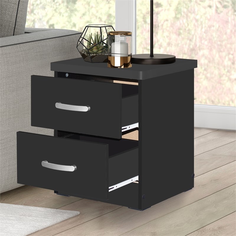 Better Home Products Cindy Faux Wood 2 Drawer Nightstand in Black