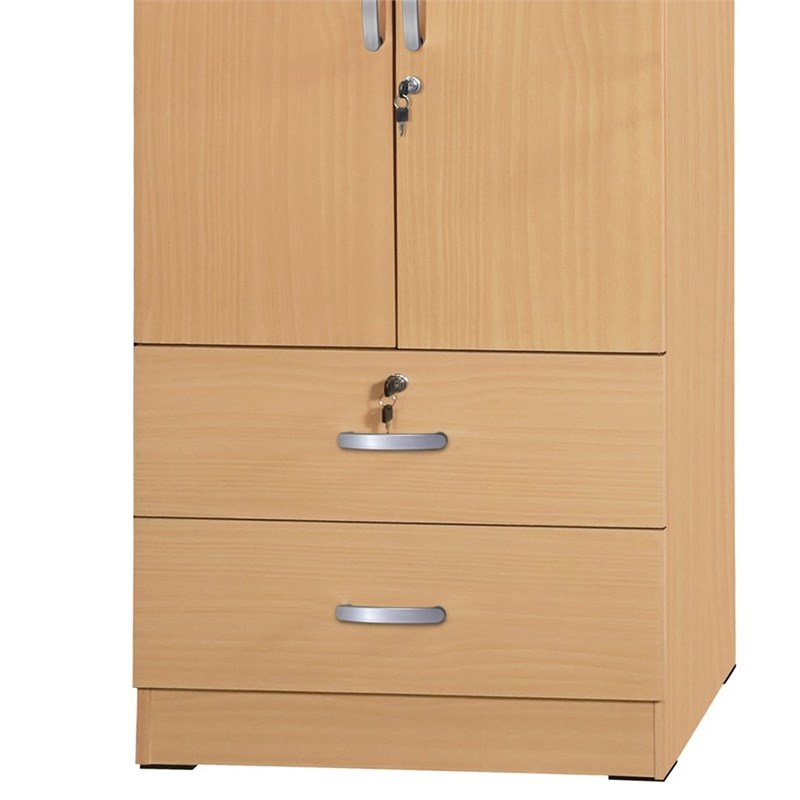 Better Home Products Grace Wood 2-Door Wardrobe Armoire with 2-Drawers in Maple