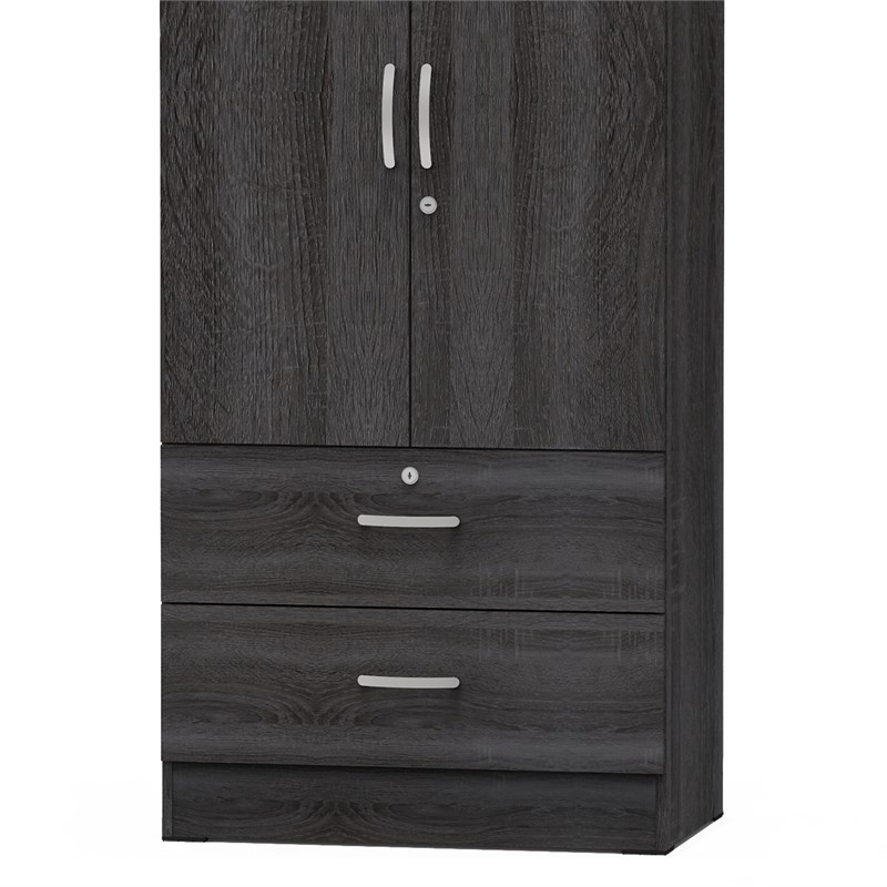 Better Home Products Grace Wood 2-Door Wardrobe Armoire with 2-Drawers in Gray