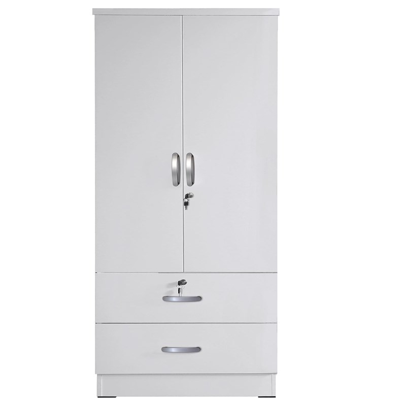 Better Home Products Grace Wood 2-Door Wardrobe Armoire with 2-Drawers in White