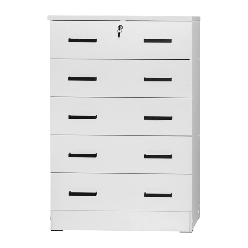 Better Home Products Cindy 5 Drawer Chest Wooden Dresser with Lock in White