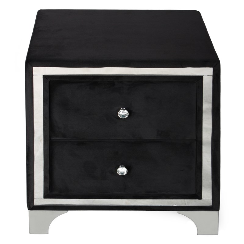 Better Home Products Monica Velvet Upholstered 2 Drawer Nightstand in Black