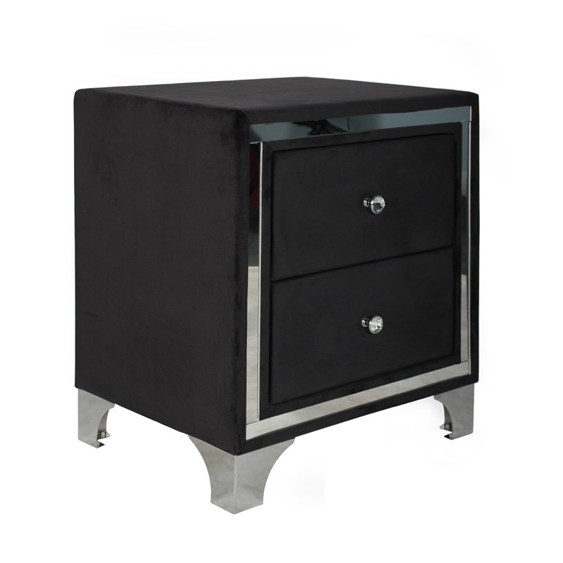 Better Home Products Monica Velvet Upholstered 2 Drawer Nightstand in Black