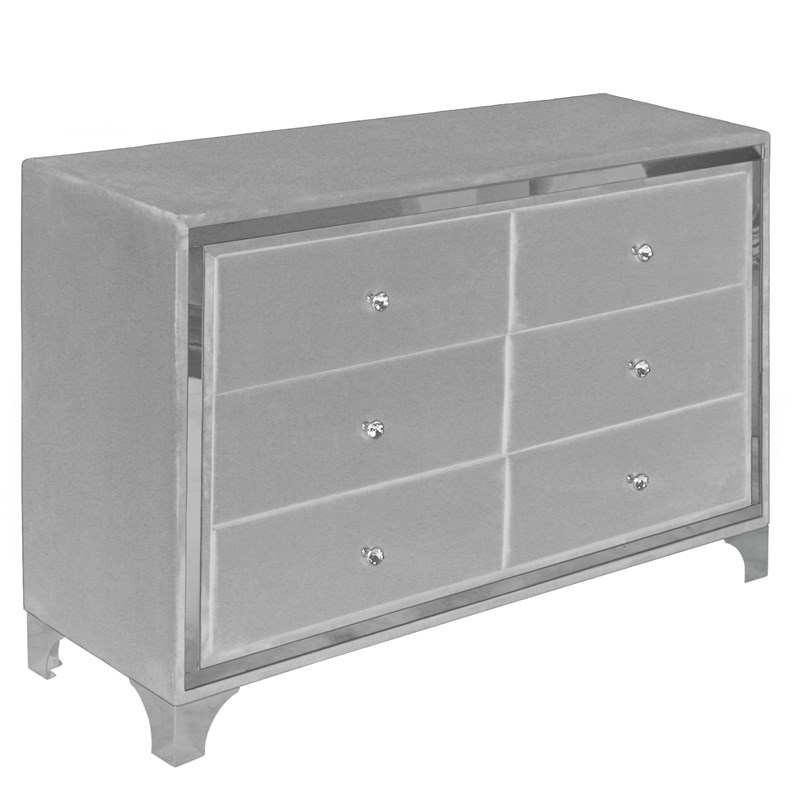Better Home Products Monica Velvet Upholstered Double Dresser in Gray