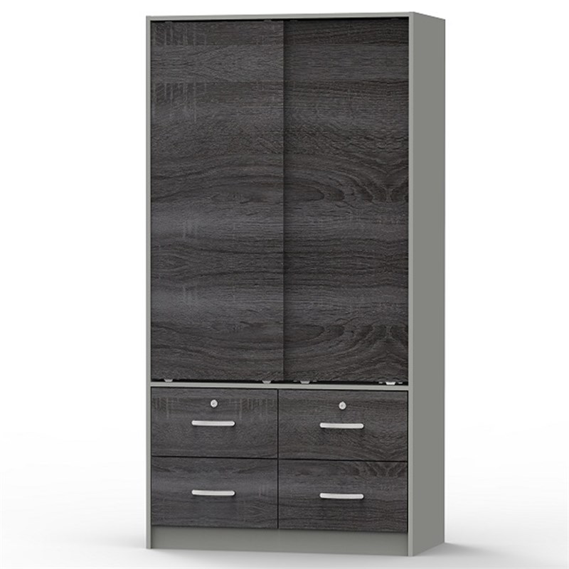 Better Home Products Sarah Modern Wood Double Sliding Door Armoire in Gray