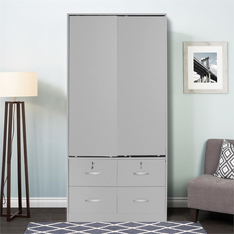 Better Home Products Sarah Modern Wood Double Sliding Door Armoire in Light Gray