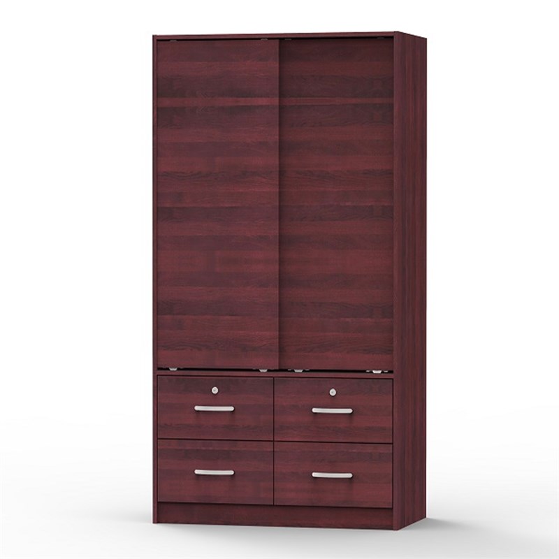 Better Home Products Sarah Modern Wood Double Sliding Door Armoire in Mahogany