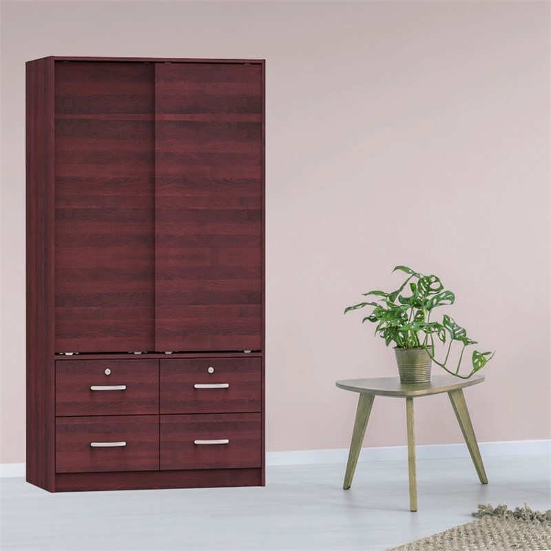 Better Home Products Sarah Modern Wood Double Sliding Door Armoire in Mahogany