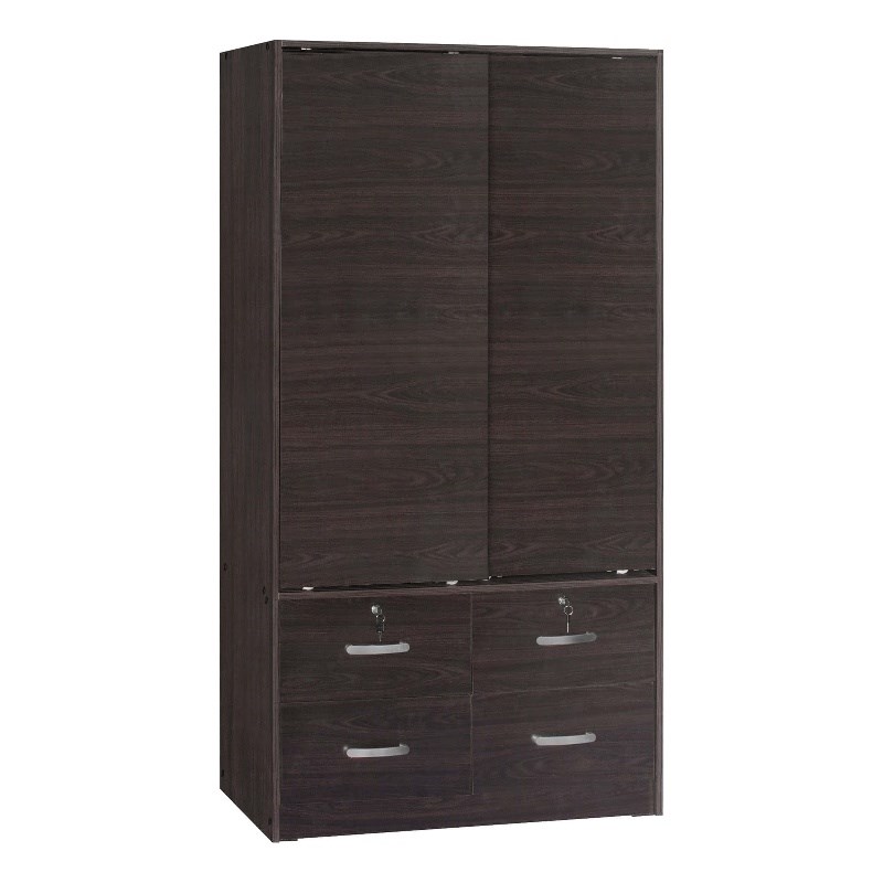 Better Home Products Sarah Modern Wood Double Sliding Door Armoire in Tobacco