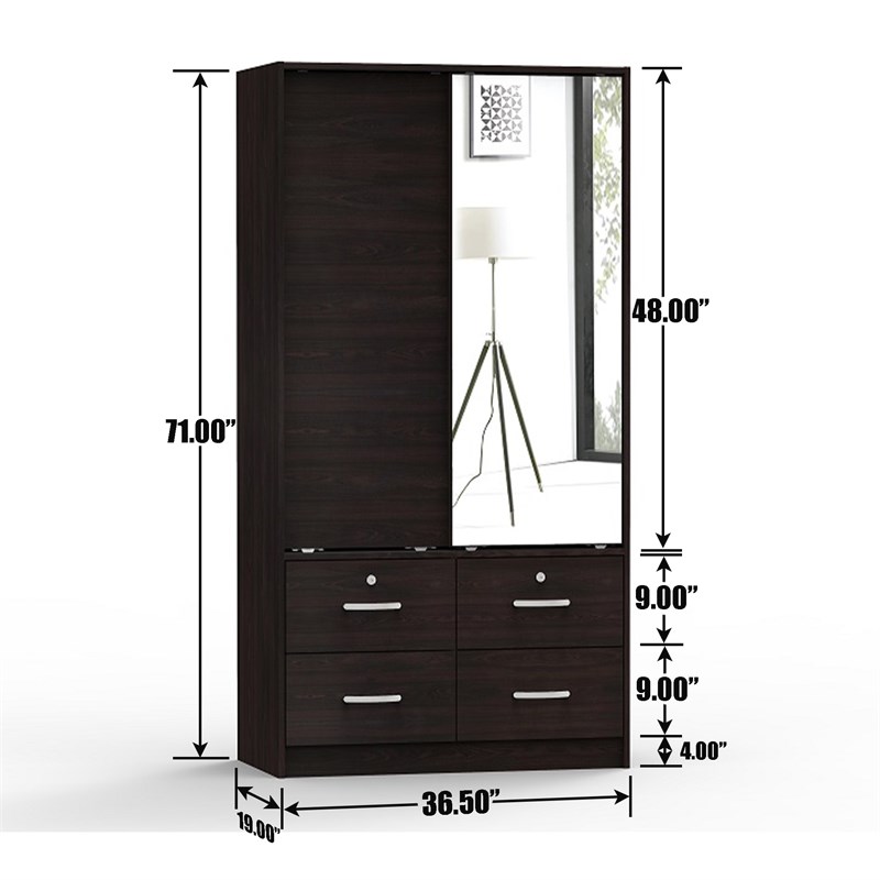 Better Home Products Sarah Double Sliding Door Armoire with Mirror in Tobacco