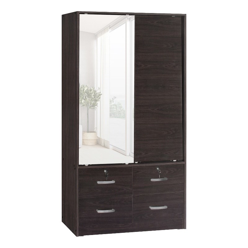 Better Home Products Sarah Double Sliding Door Armoire with Mirror in Tobacco