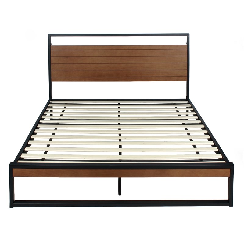 Better Home Products Maximo Metal and Wood Platform Bed Frame Full Brown Oak
