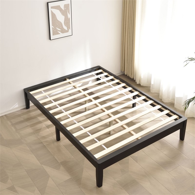 Better Home Products Stella Solid Pine Wood Full Platform Bed Frame in Black