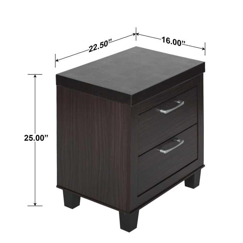 Better Home Products Elegant Mid Century Modern 2 Drawer Nightstand in Tobacco