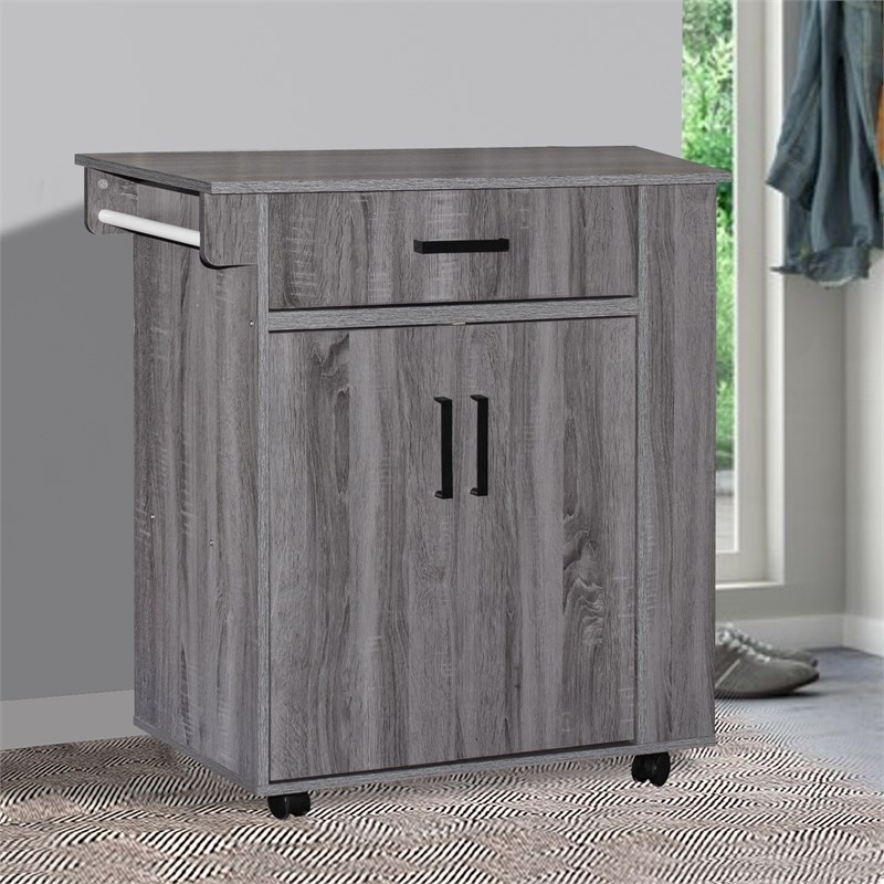 Better Home Products Shelby Rolling Kitchen Cart with Storage Cabinet - Gray