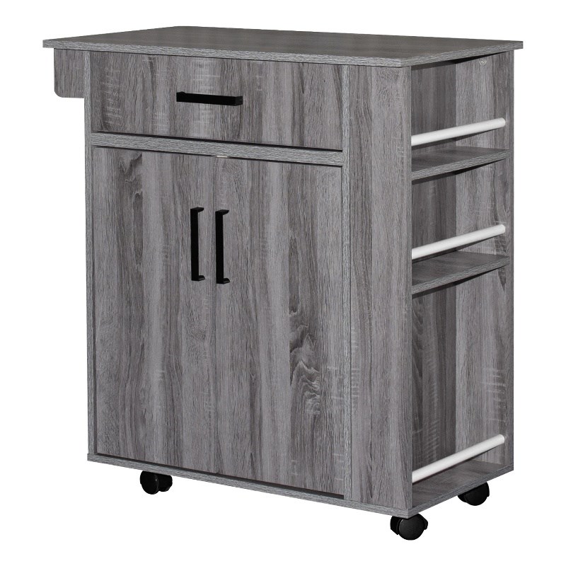 Better Home Products Shelby Rolling Kitchen Cart with Storage Cabinet - Gray
