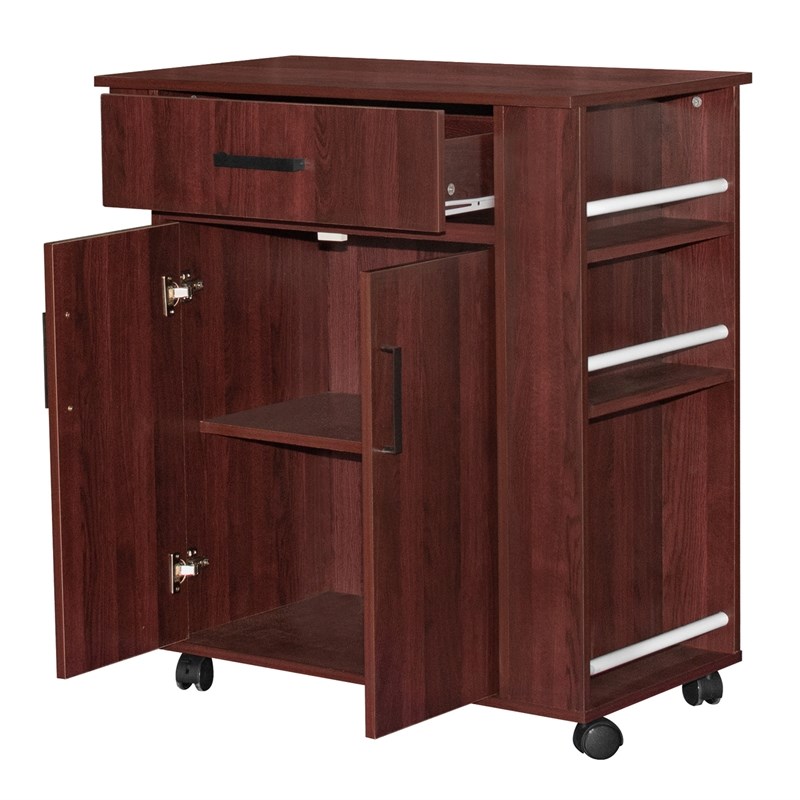 Better Home Products Shelby Rolling Kitchen Cart with Storage Cabinet - Mahogany