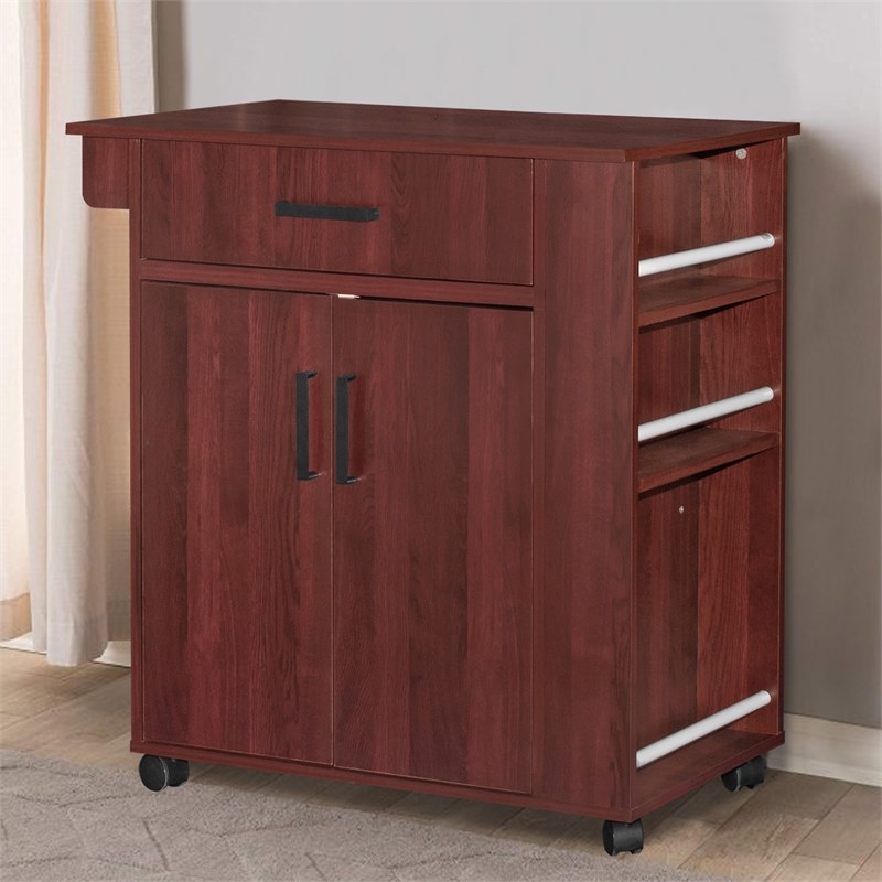 Better Home Products Shelby Rolling Kitchen Cart with Storage Cabinet - Mahogany