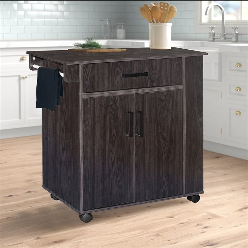 Better Home Products Shelby Rolling Kitchen Cart with Storage Cabinet - Tobacco