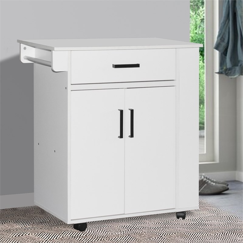 Better Home Products Shelby Rolling Kitchen Cart with Storage Cabinet - White