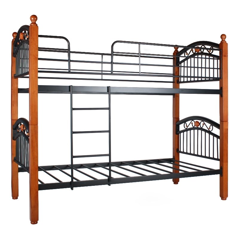 Better Home Products Lexus Twin/Twin Black Metal Bunk Bed with Solid Wood Legs