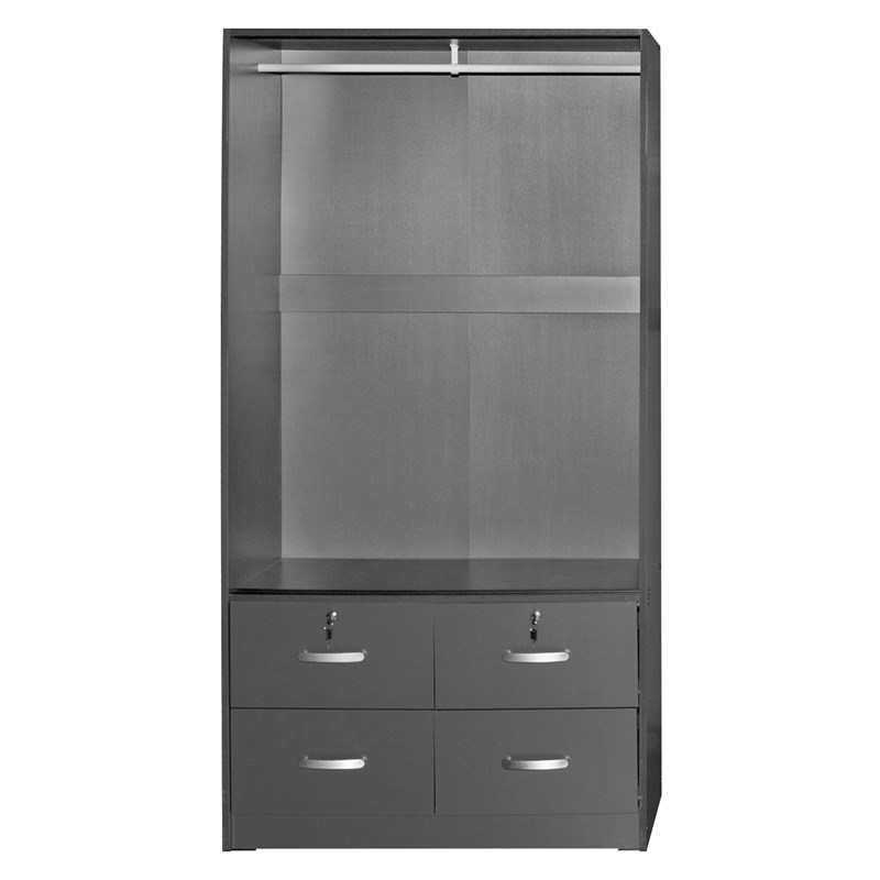 Better Home Products Sarah Double Sliding Door Armoire with Mirror in Dark Gray