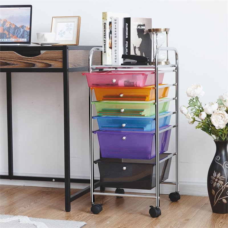 Costway Scrapbook Paper Rolling Storage Cart with 6 Drawers in Gray