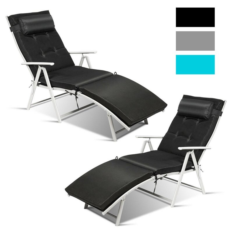 Costway 2 Pieces Outdoor Folding Chaise Lounge Chair with Cushion in Black
