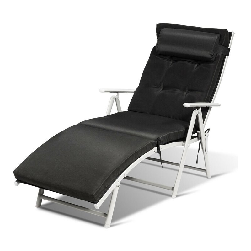 Costway 2 Pieces Outdoor Folding Chaise Lounge Chair with Cushion in Black