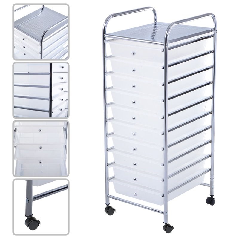 Costway Metal Scrapbook Paper Rolling Storage Cart with 10 Drawer in Clear