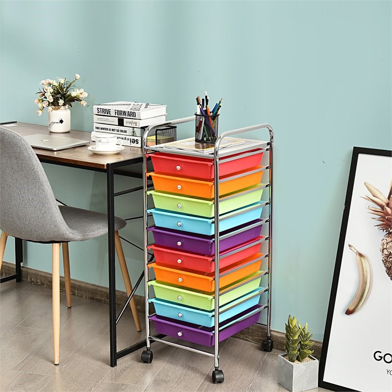 Costway Metal Scrapbook Paper Rolling Storage Cart with 10 Drawer in Multi-Color