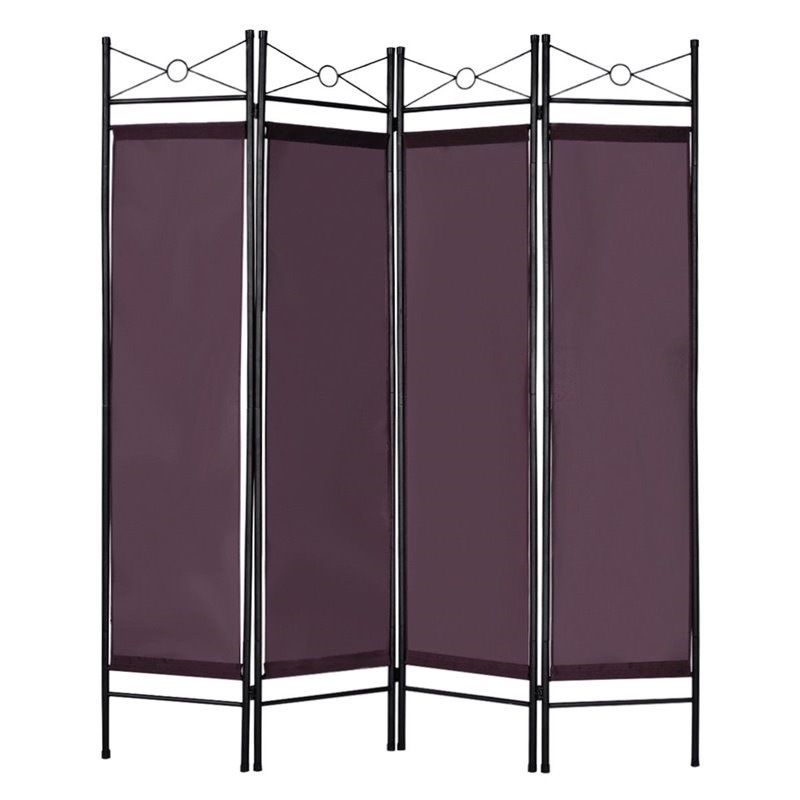 Costway 4 Panel Fabric and Metal Room Divider Privacy Screen in Brown