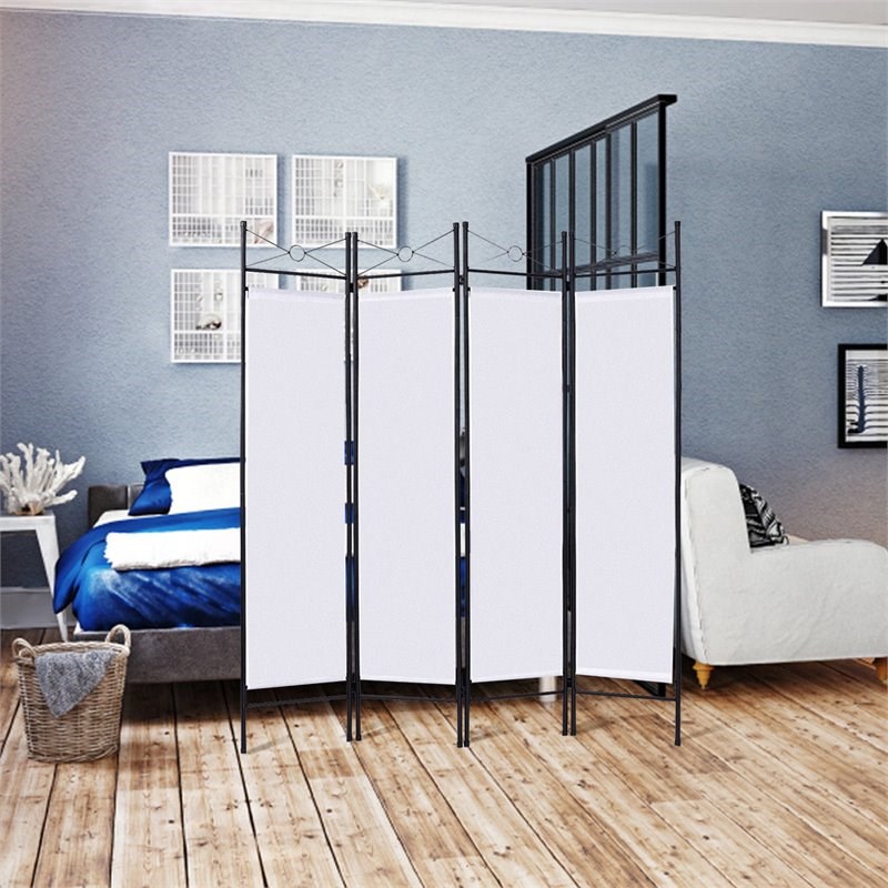 Costway 4 Panel Fabric and Metal Room Divider Privacy Screen in White