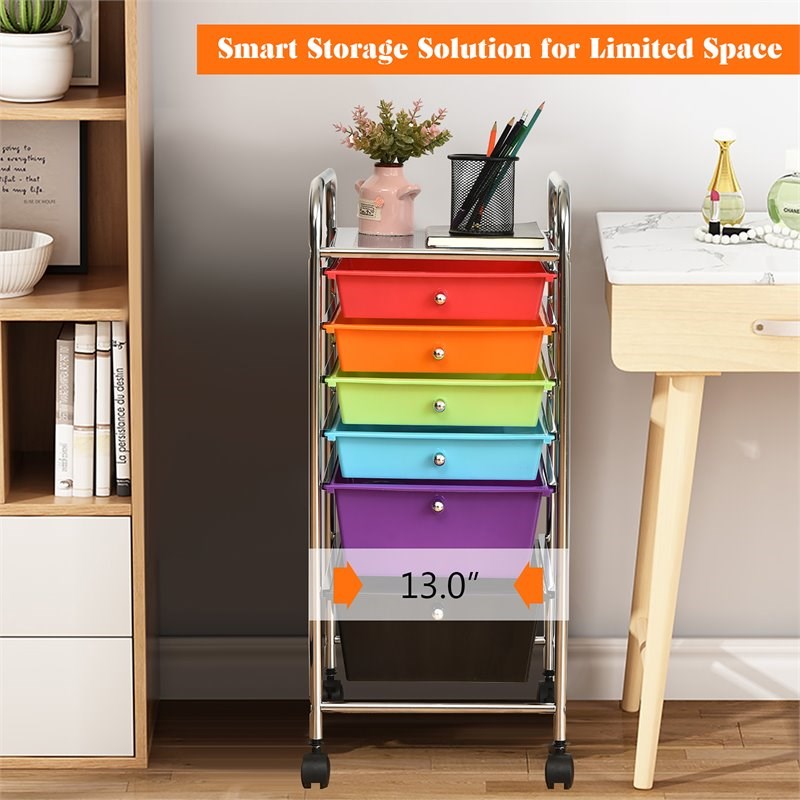 Costway Metal Scrapbook Paper Rolling Storage Cart with 6 Drawers in Multi-Color