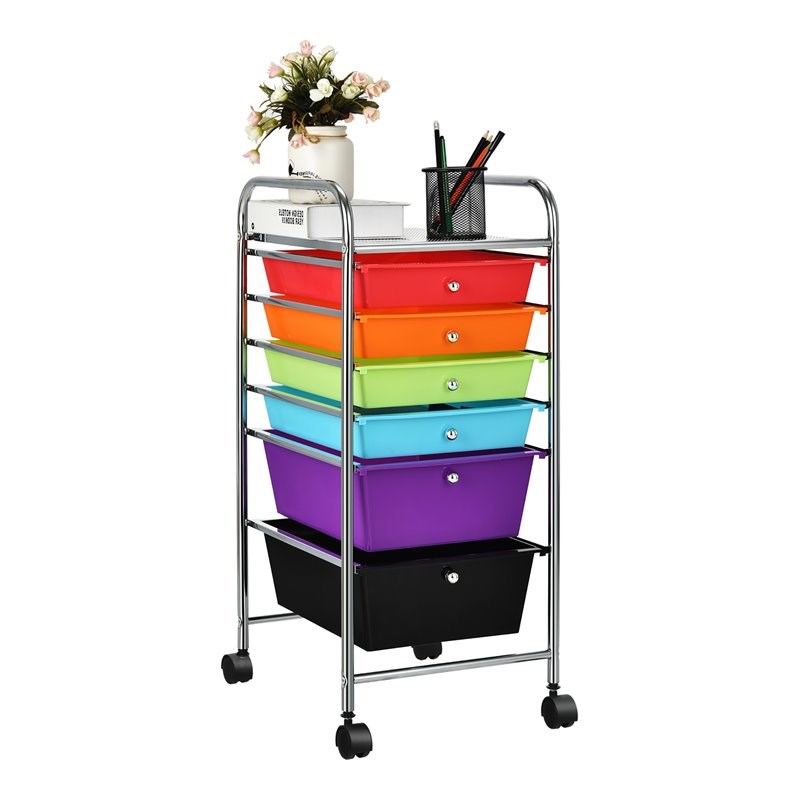 Costway Metal Scrapbook Paper Rolling Storage Cart with 6 Drawers in Multi-Color