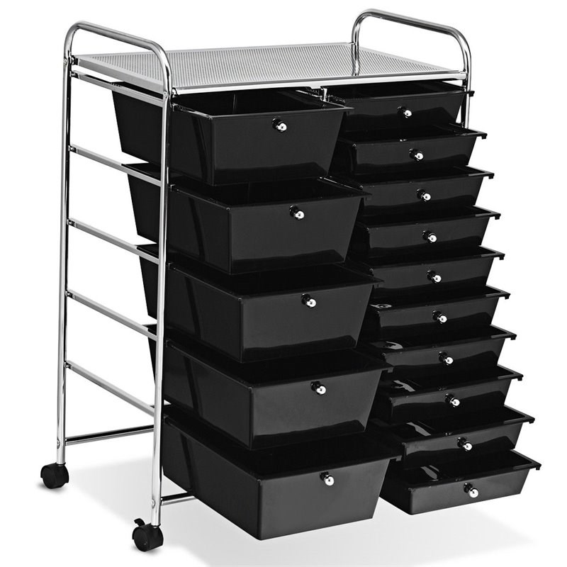 Costway Scrapbook Paper Rolling Storage Cart with 15 Drawers in Black