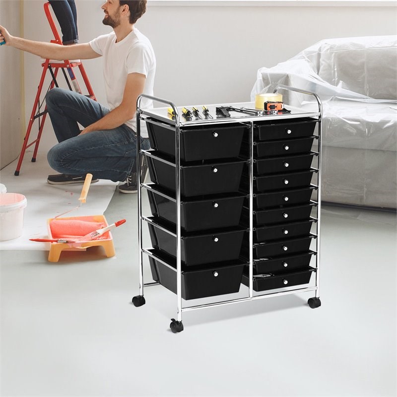 Costway Scrapbook Paper Rolling Storage Cart with 15 Drawers in Black